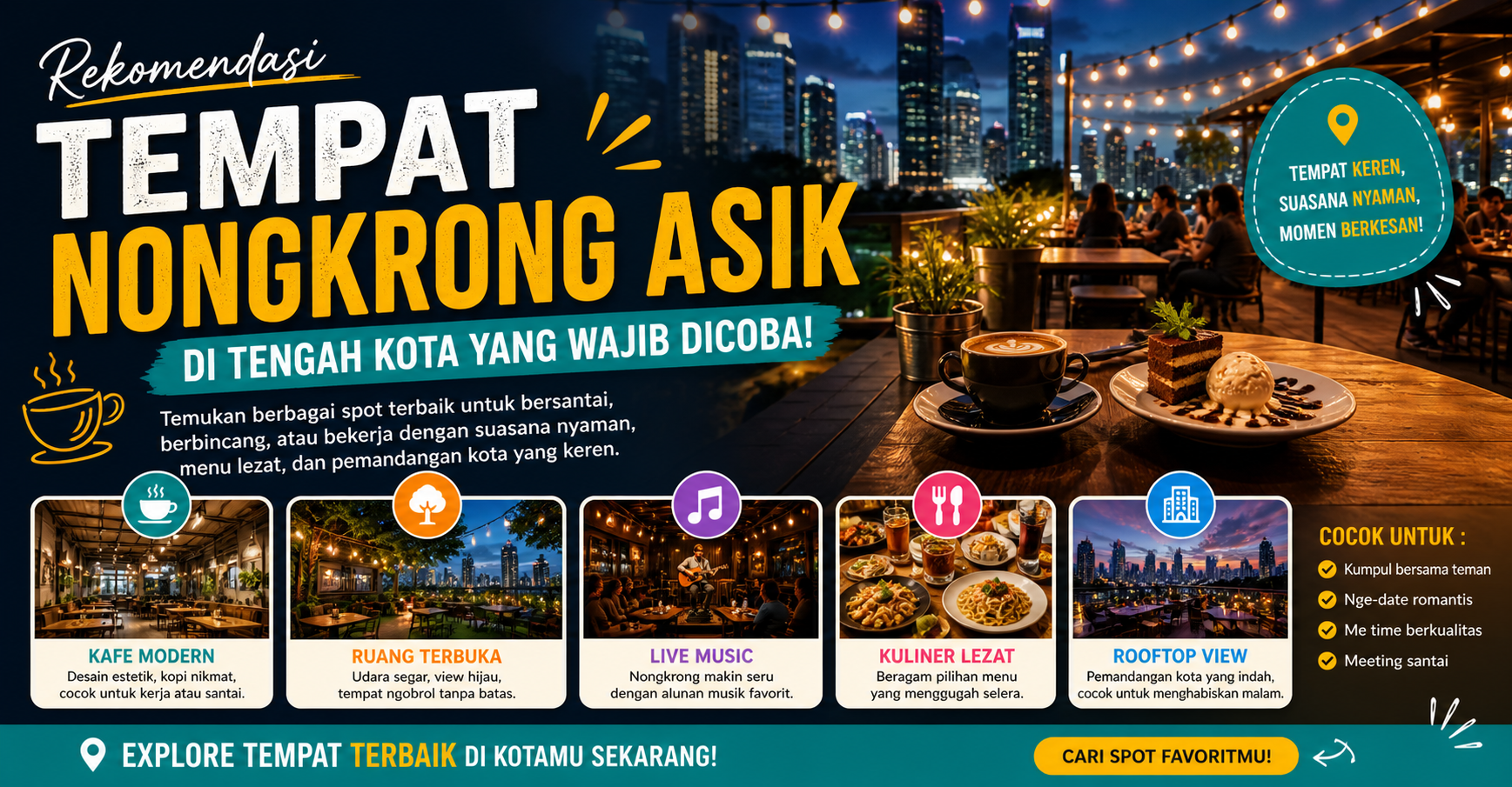 tempat nongkrong modern di tengah kota dengan konsep santai