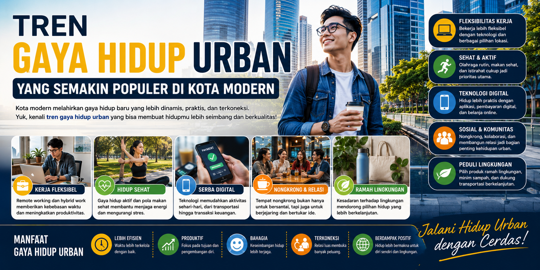 gaya hidup urban di kota modern dengan suasana dinamis